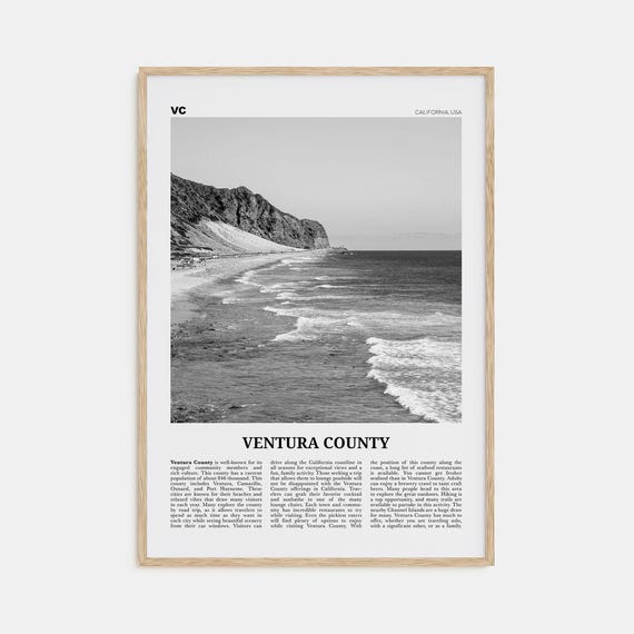 Ventura County Black and White Travel Poster, California