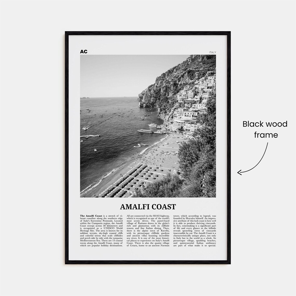 Amalfi Coast Map, Black And White Travel Poster - Image 3