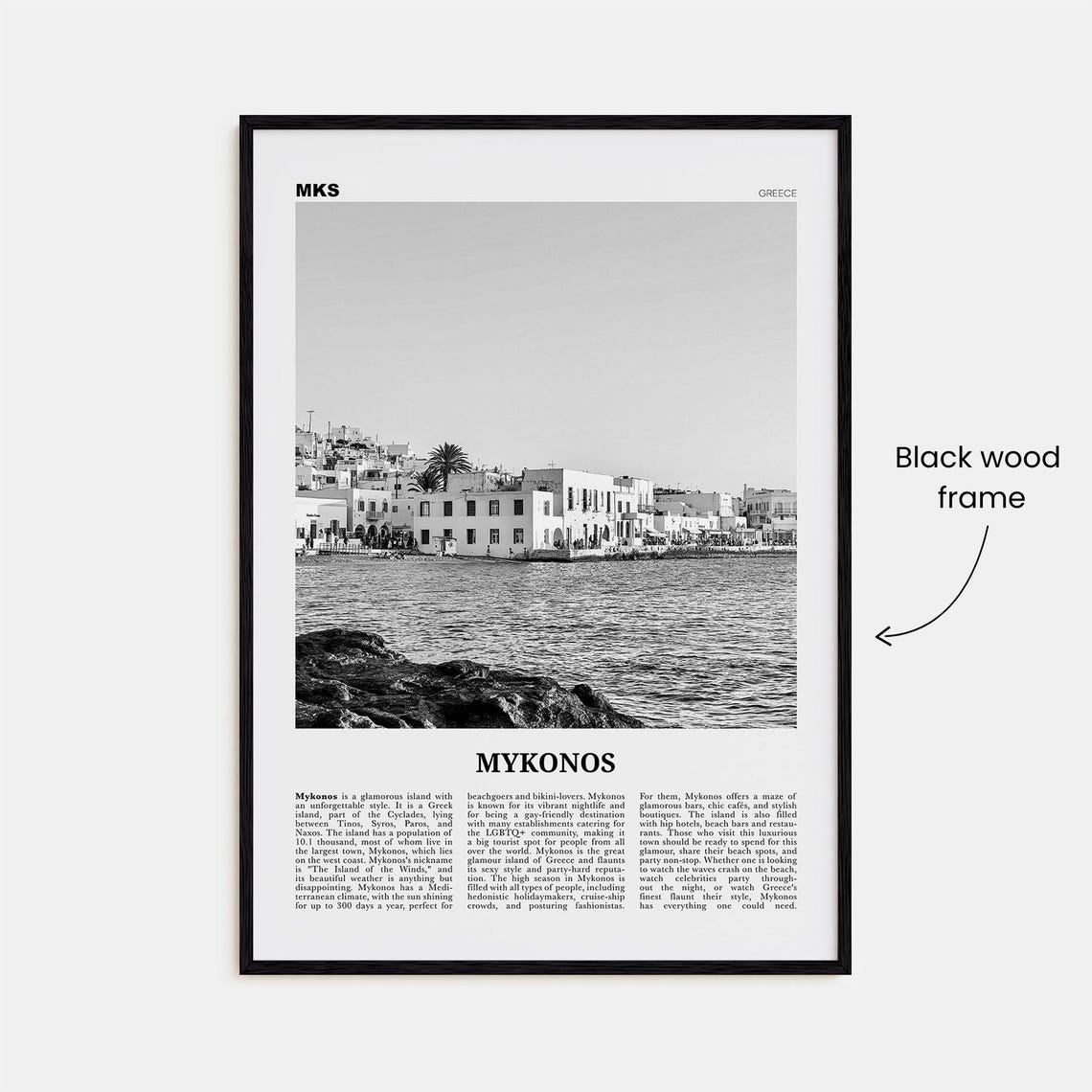 Mykonos Black and White Travel Poster, Greece Europe - Image 3