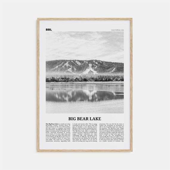 Big Bear Lake Black and White California Travel Poster