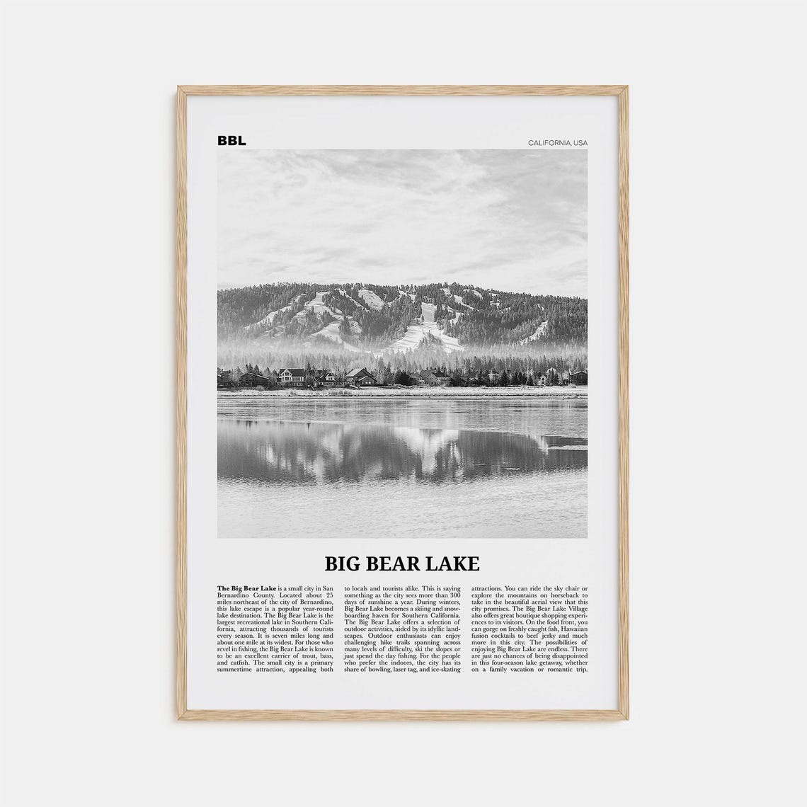 Big Bear Lake Black and White California Travel Poster
