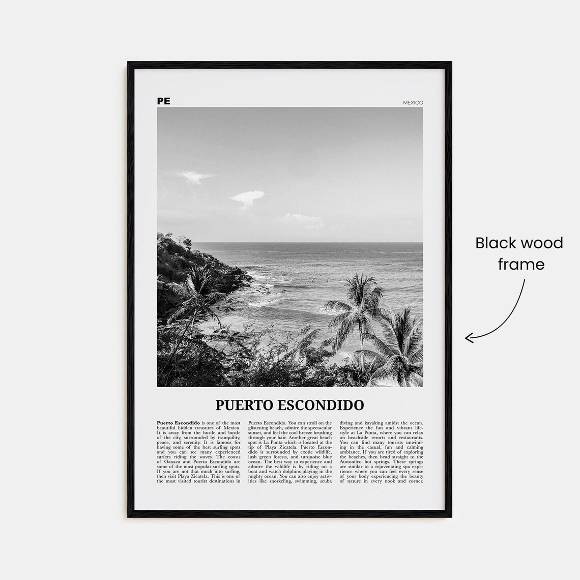 Puerto Escondido Black and White Travel Poster - Image 3