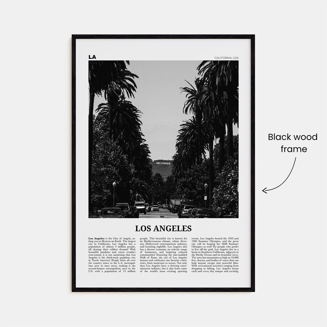 Los Angeles Black and White Travel Poster - Image 3