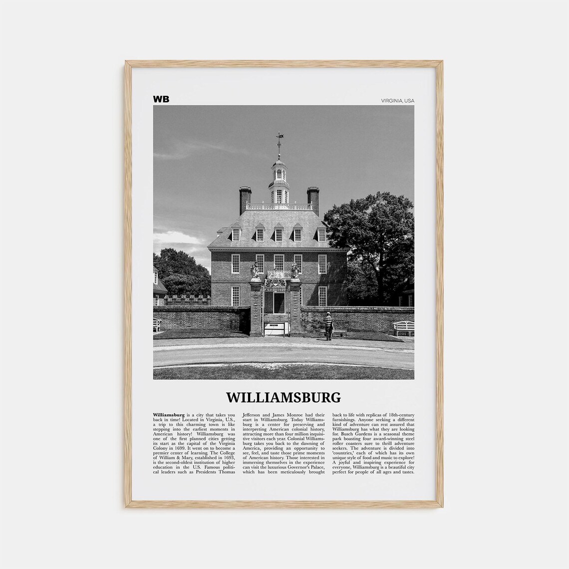 Williamsburg Black and White Virginia Art Print