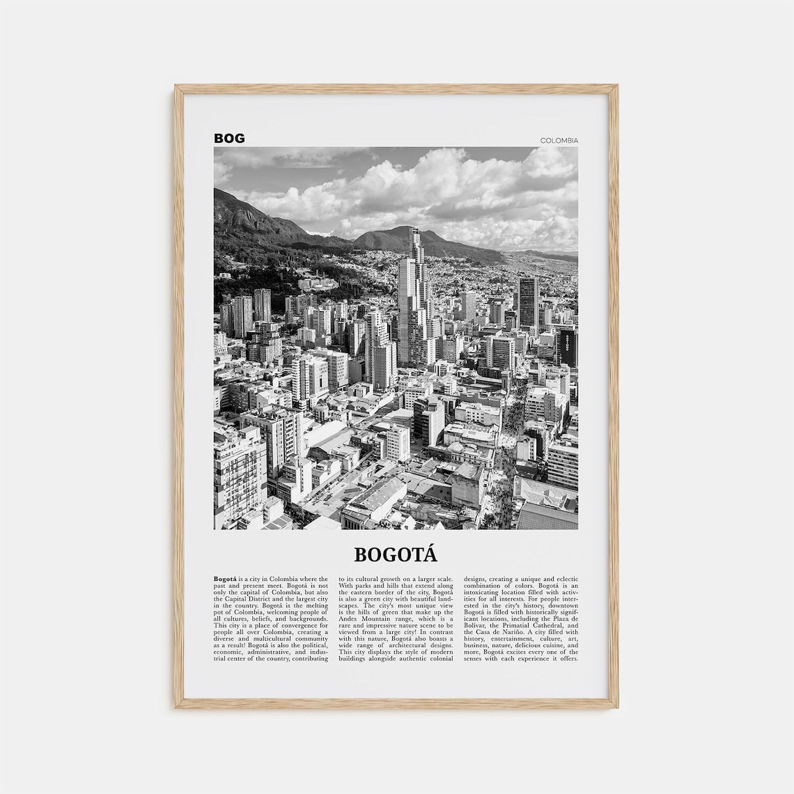 Bogota Black and White Travel Poster, Colombia