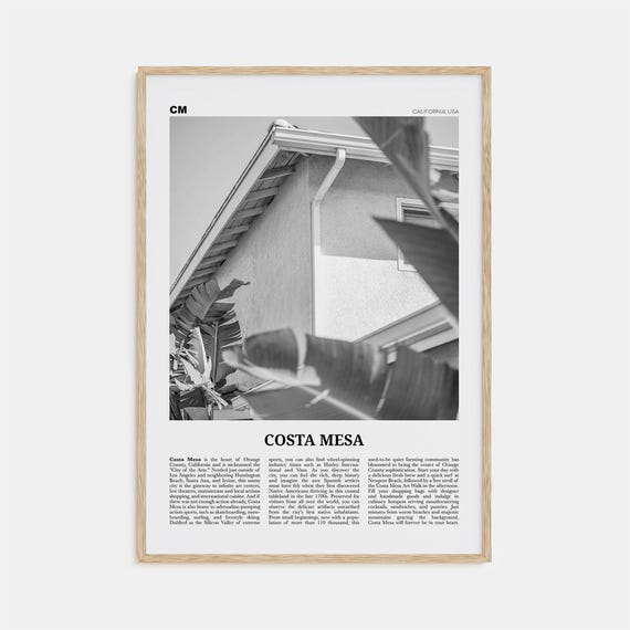Costa Mesa Black and White Travel Poster, California