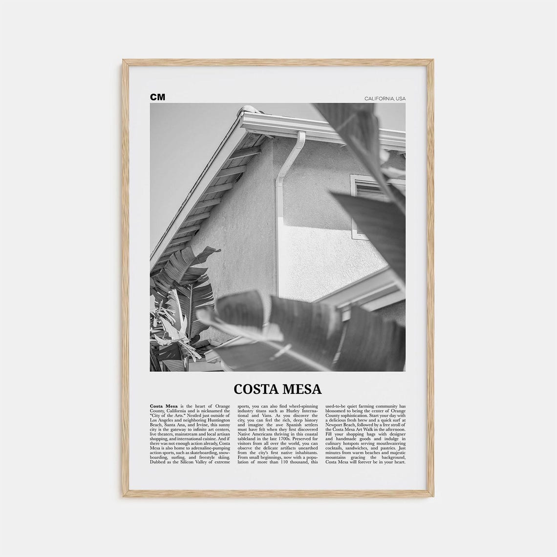 Costa Mesa Black and White Travel Poster, California