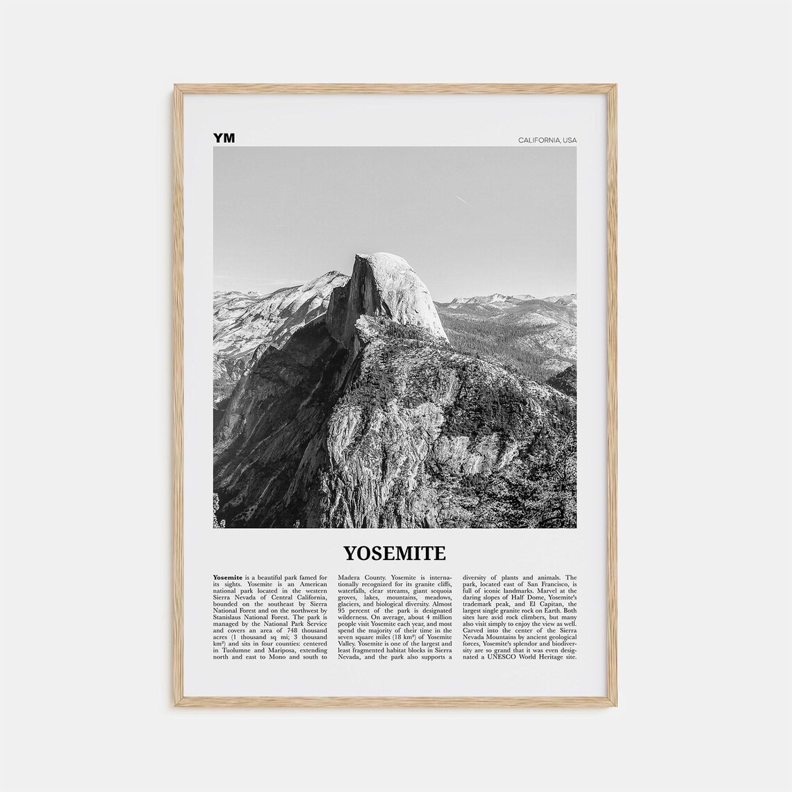 Yosemite National Park Black and White Travel Poster