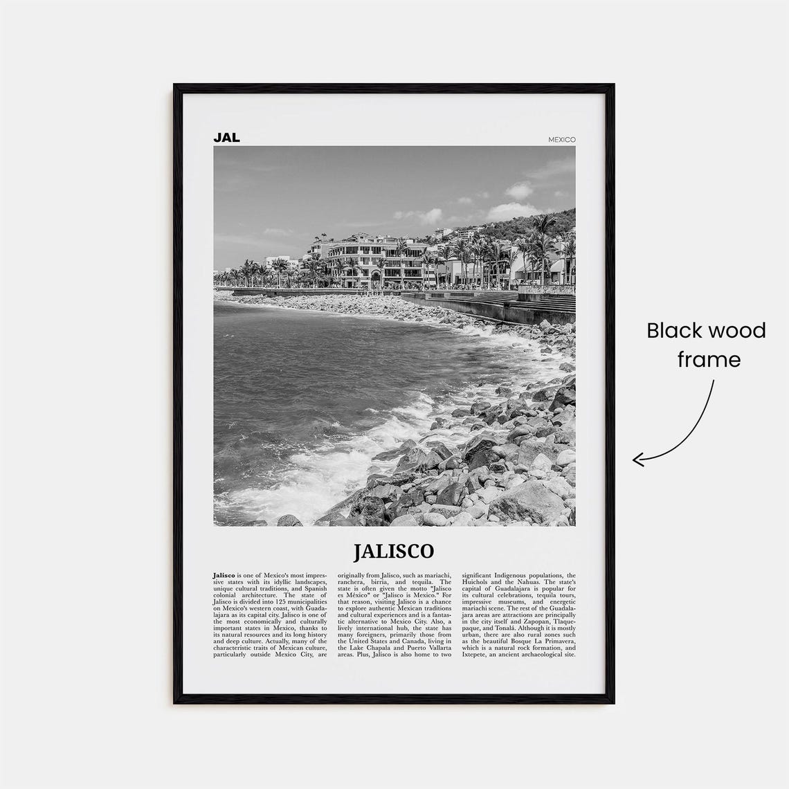 Jalisco Black and White Travel Poster, Mexico Decor - Image 3