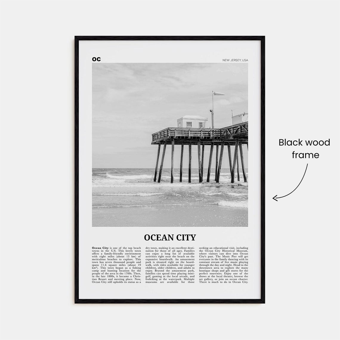 Ocean City Print Black And White New Jersey No 2 Ocean City Wall Art Ocean City Poster Ocean City Photo Ocean City Wall Dcor Usa - Image 3