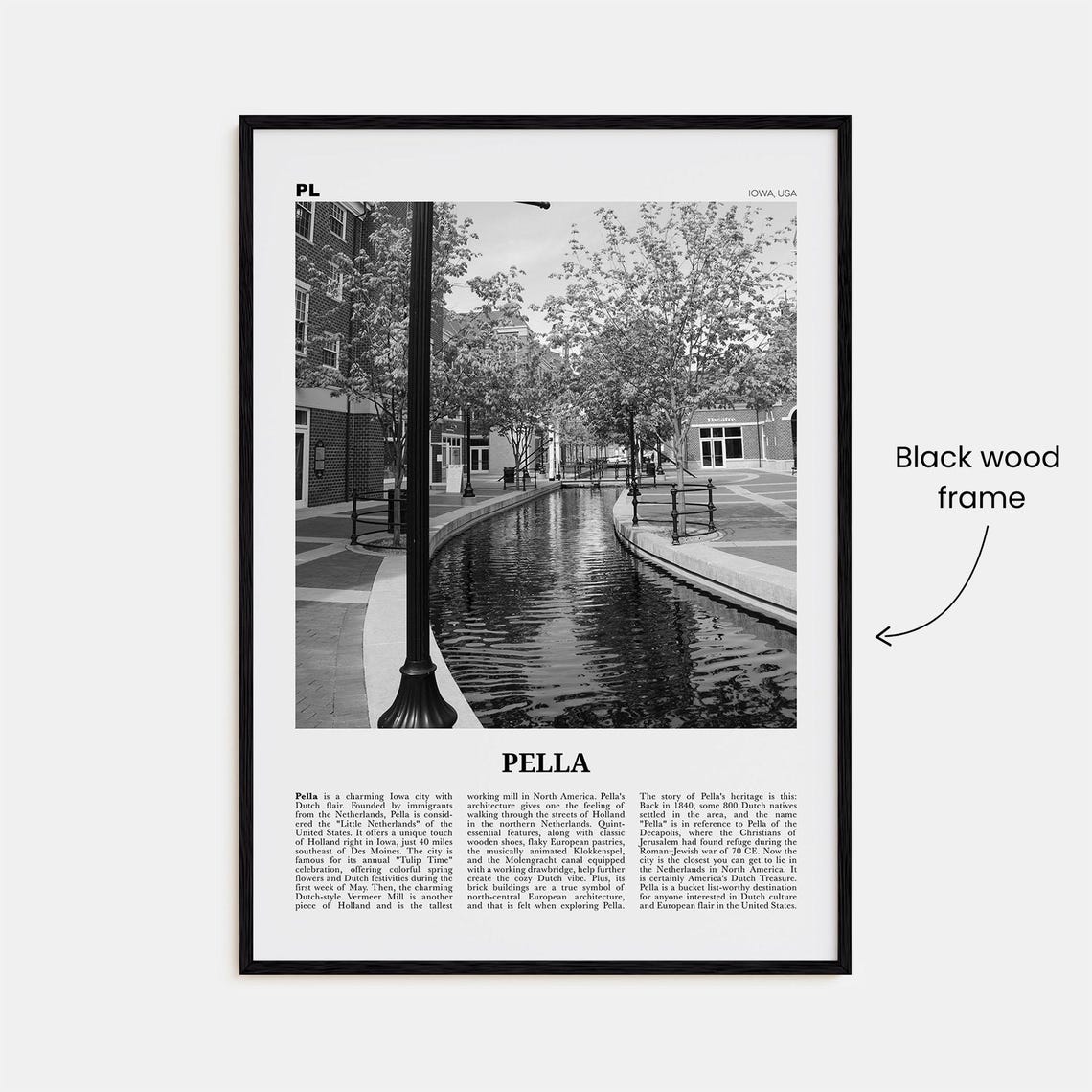 Pella Print Black And White Iowa Pella Wall Art Pella Poster Pella Photo Pella Wall Dcor Pella Map Iowa Usa - Image 3