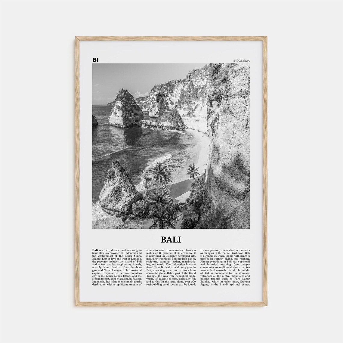 Bali Black and White Travel Poster, Asia