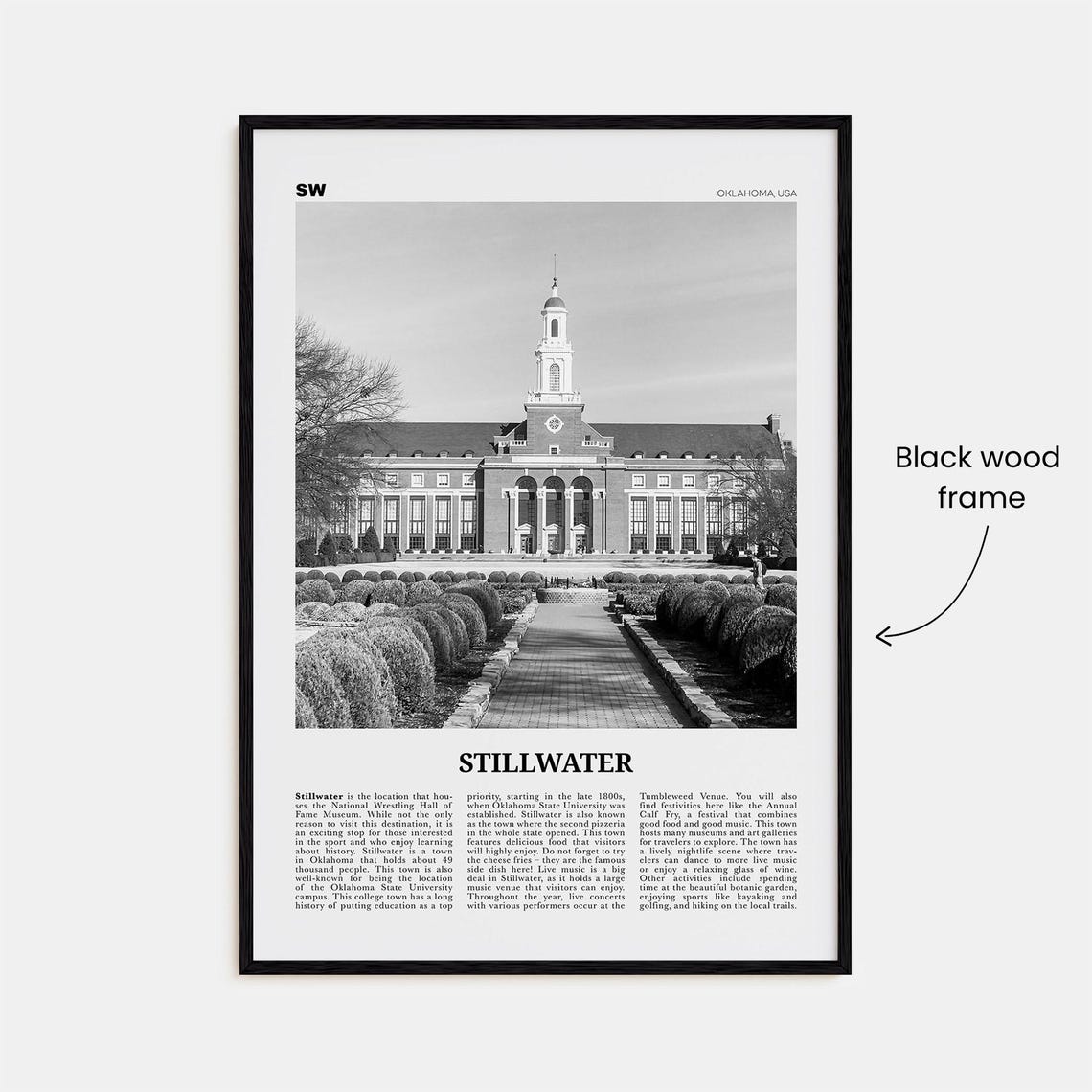 Stillwater, Oklahoma Black and White Travel Poster - Image 3