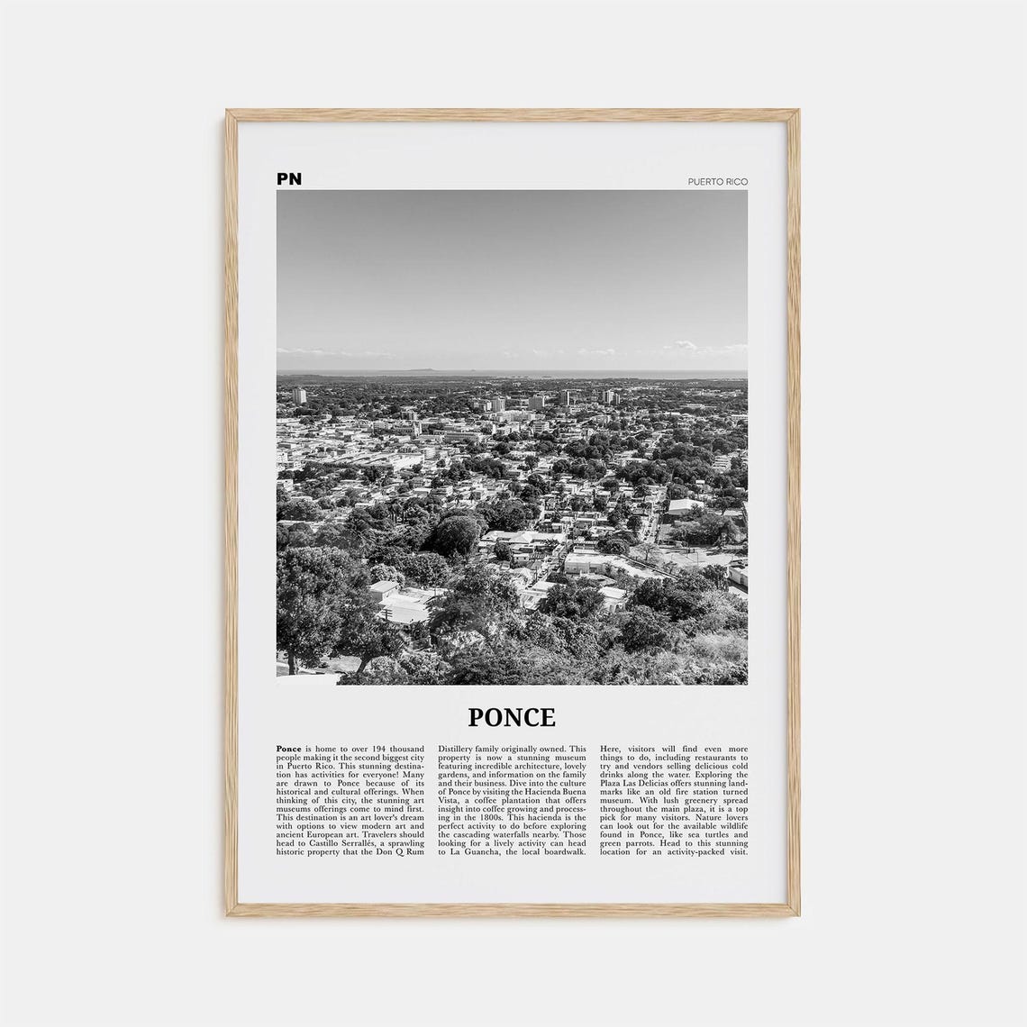 Ponce, Puerto Rico Black and White Travel Poster