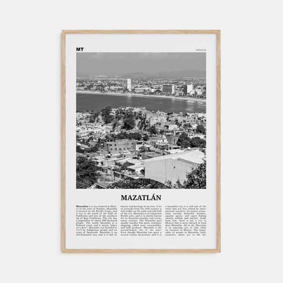 Mazatlan Black and White Travel Poster, Mexico