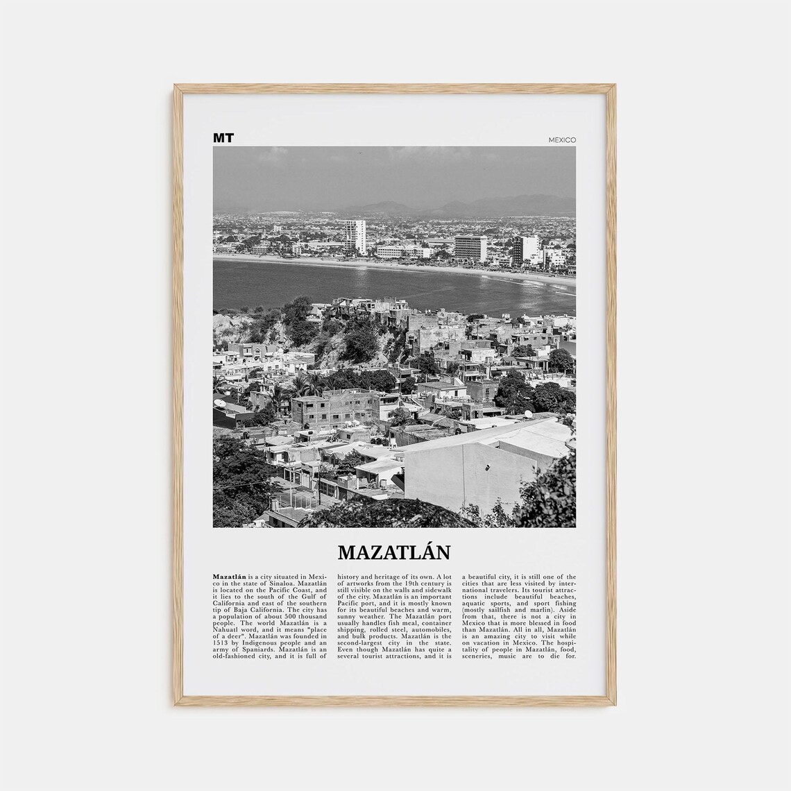 Mazatlan Black and White Travel Poster, Mexico