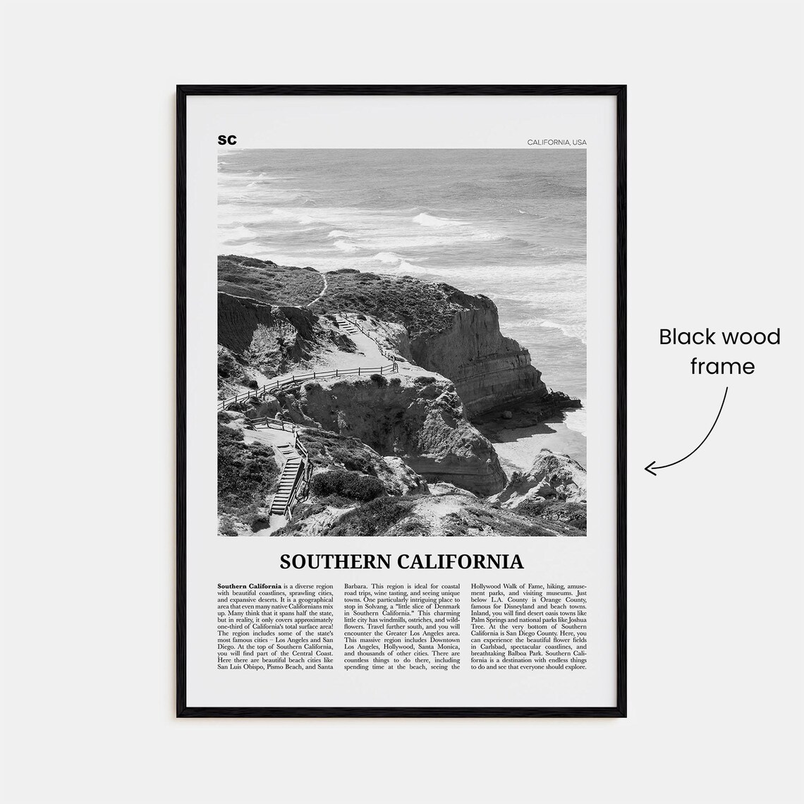 Southern California Black and White Travel Poster - Image 3