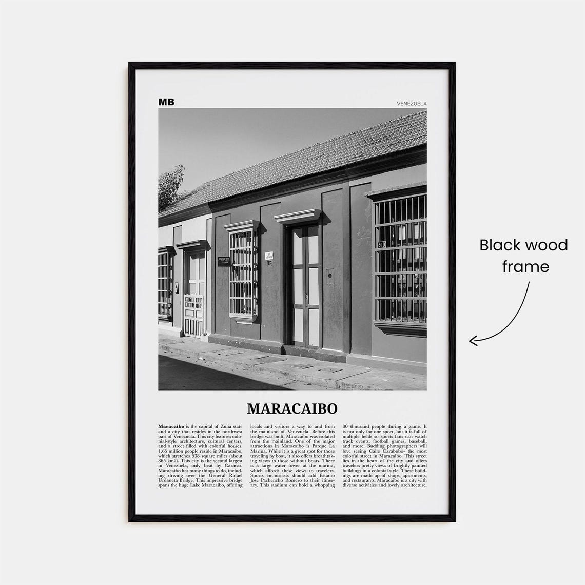 Maracaibo Black and White Map Art Print, Venezuela - Image 3
