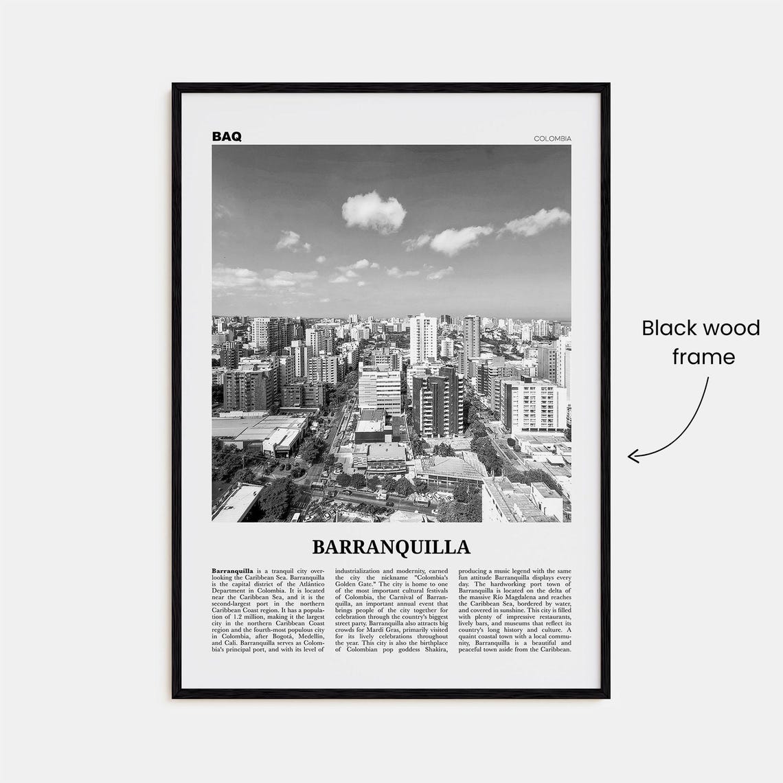 Barranquilla, Colombia Black and White Travel Poster - Image 3
