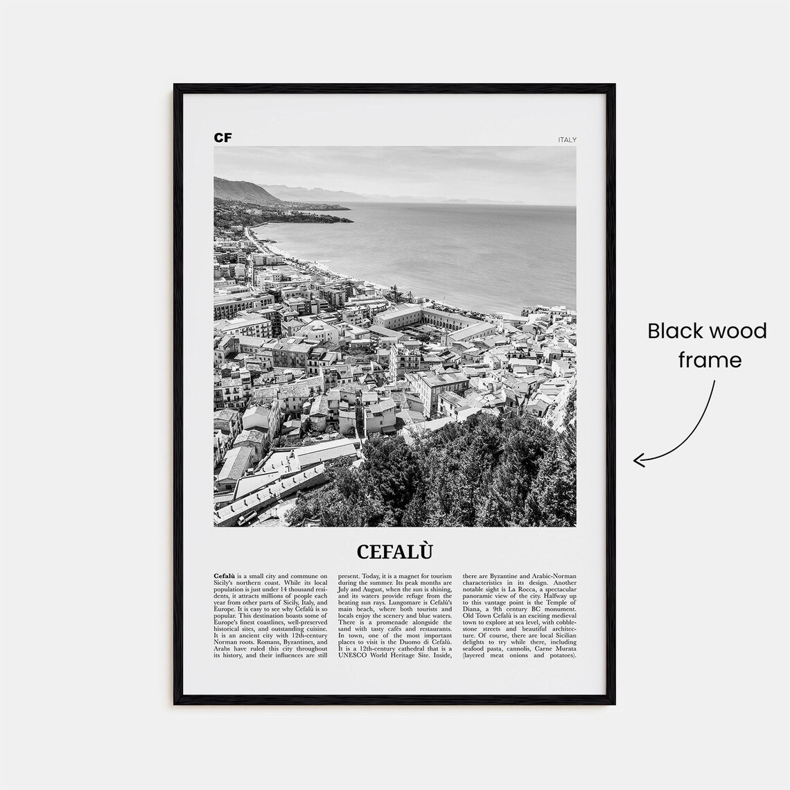 Cefalu Black And White Travel Poster, Sicily Italy - Image 3