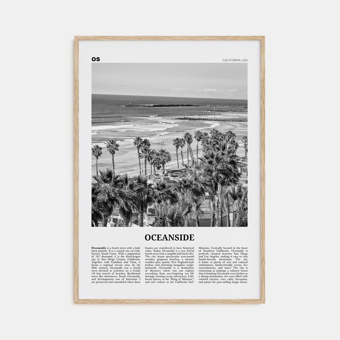 Oceanside Black and White Travel Poster, California