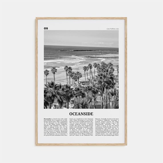 Oceanside Black and White Travel Poster, California