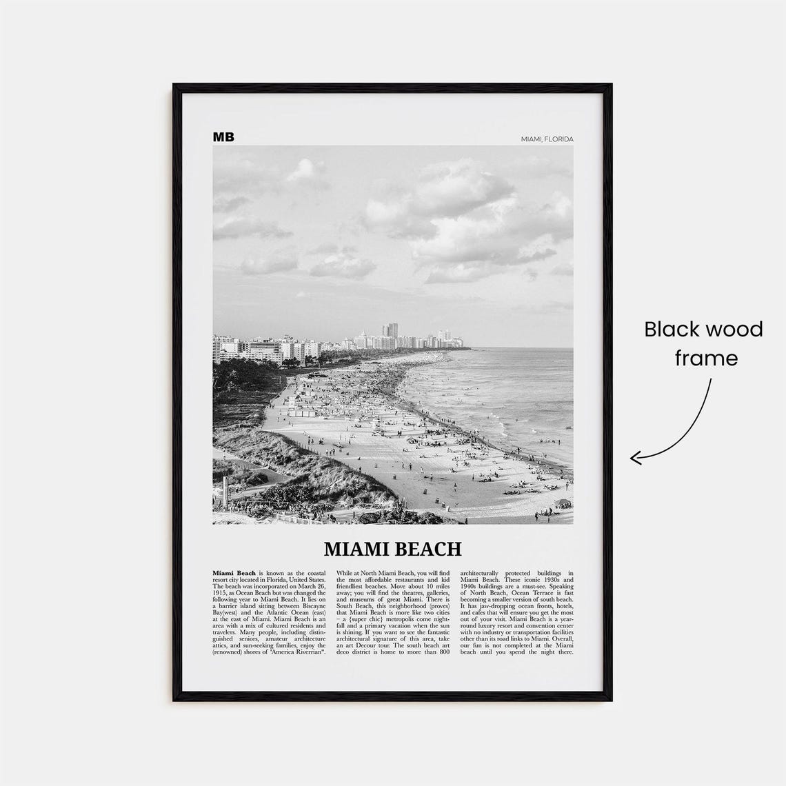 Miami Beach Black And White Travel Poster - Image 3