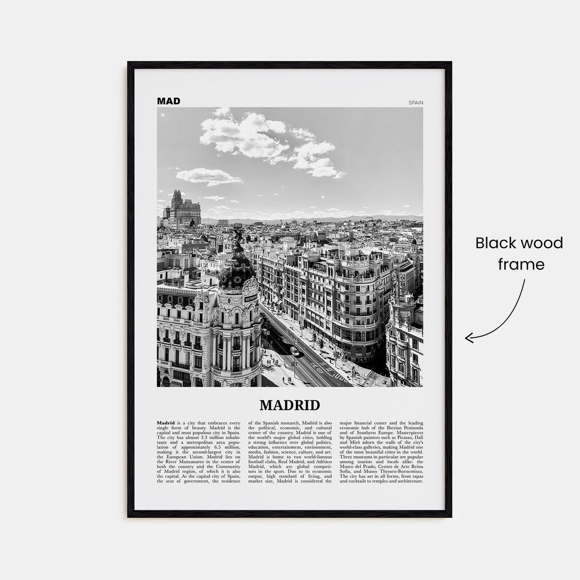 Madrid Black And White No. 1, Spain Travel Poster - Image 3