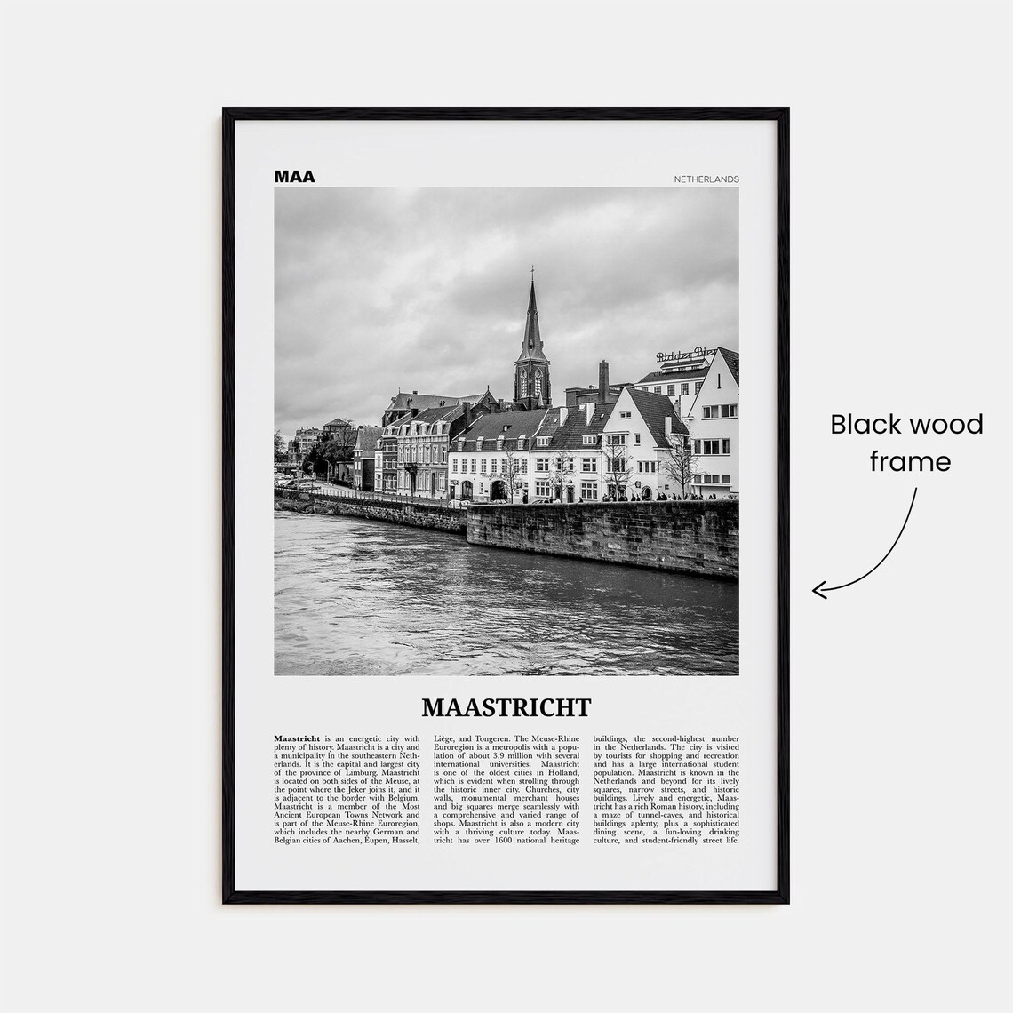 Maastricht Black and White Travel Poster, Netherlands - Image 3