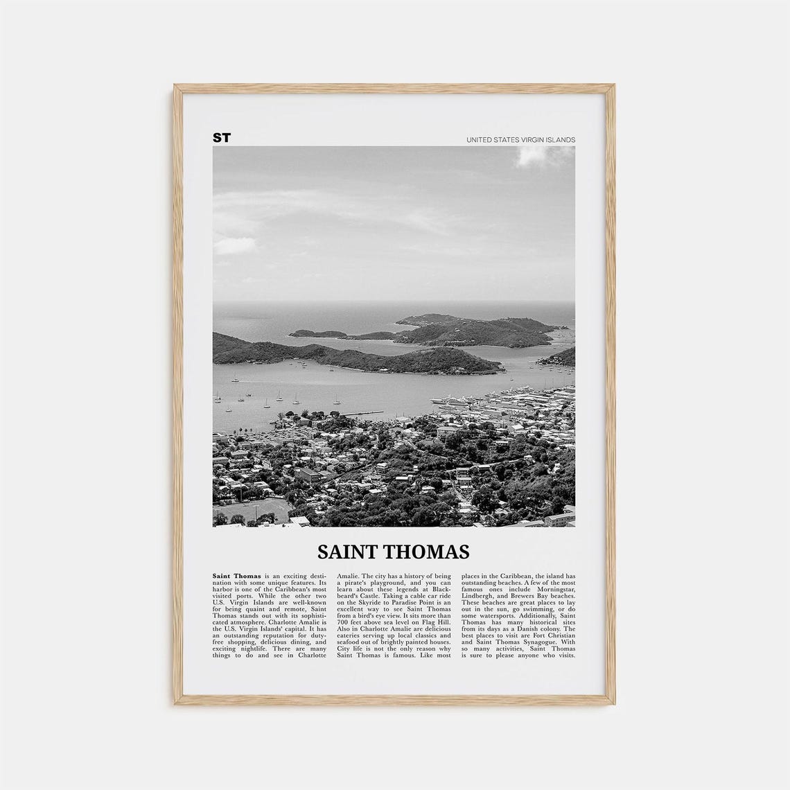 Saint Thomas Black And White Travel Poster