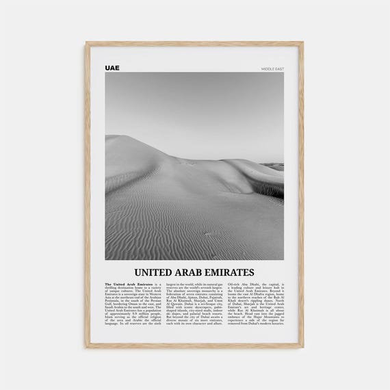United Arab Emirates Black and White Poster, Dubai Abu Dhabi