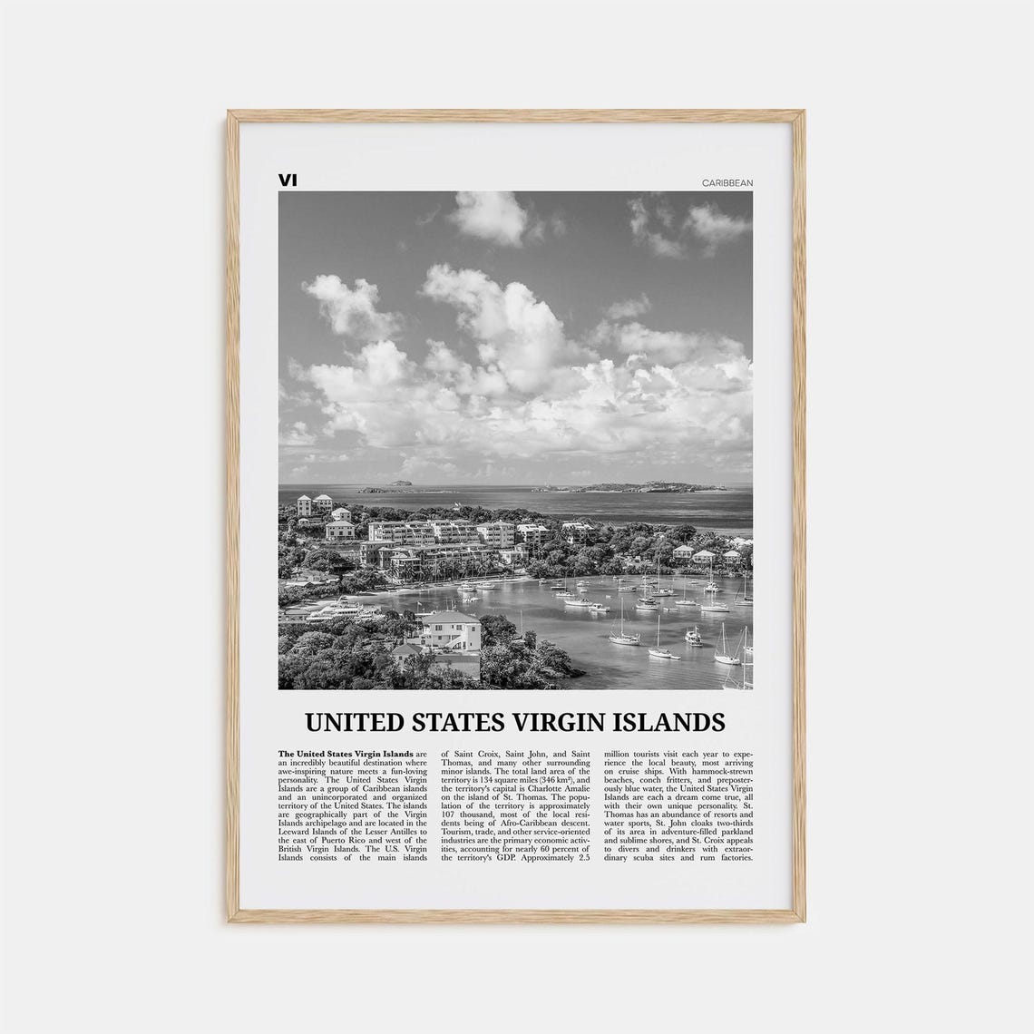 United States Virgin Islands Black And White Travel Poster