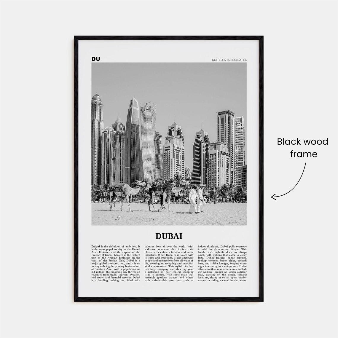 Dubai Black and White Travel Poster, United Arab Emirates - Image 3
