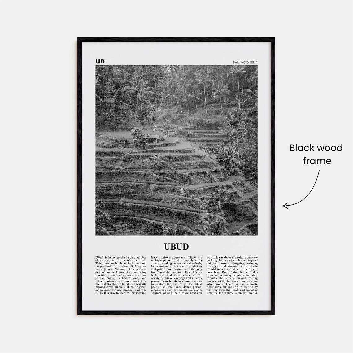 Ubud Black And White Map Poster, Bali Indonesia - Image 3