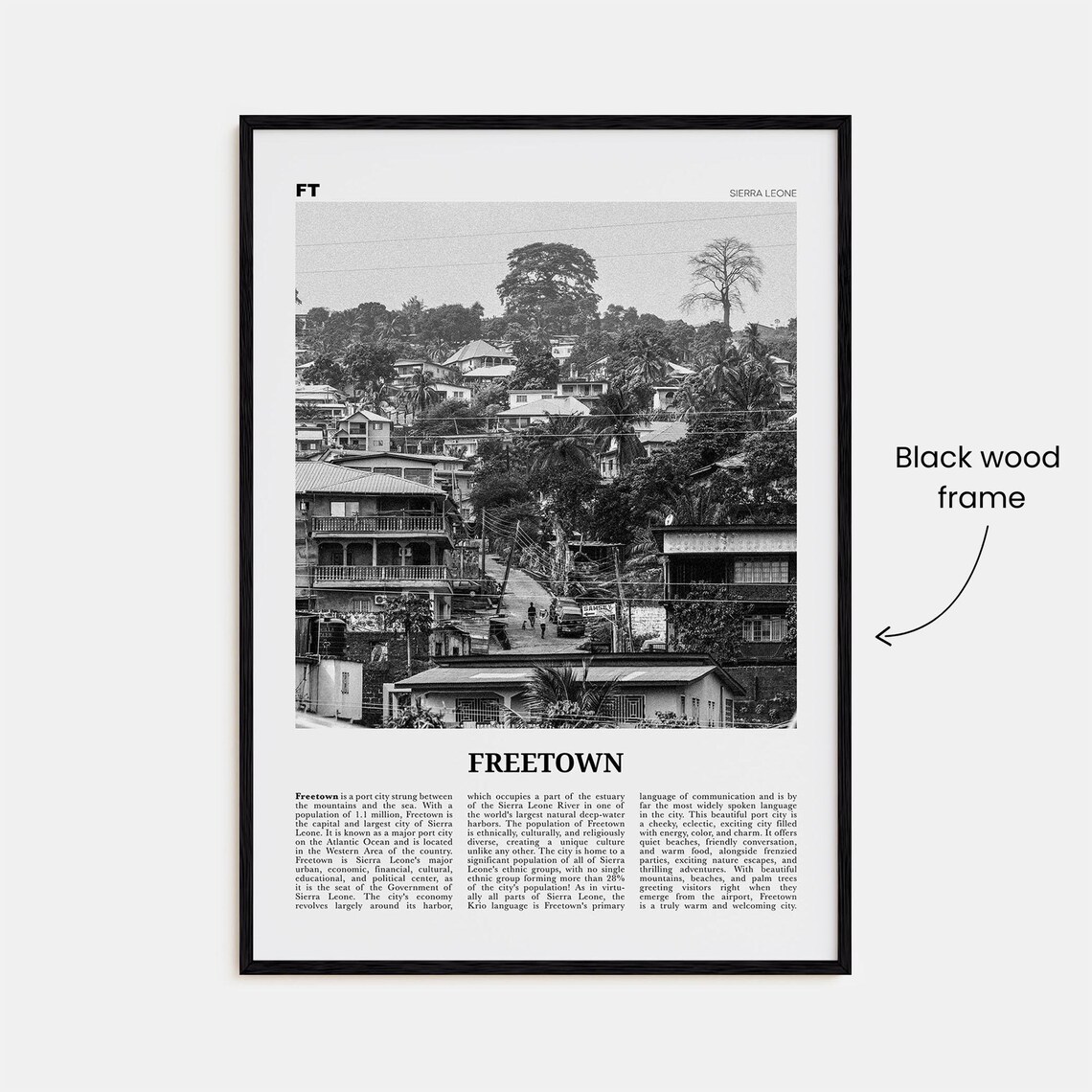 Freetown Black and White Travel Poster, Sierra Leone - Image 3