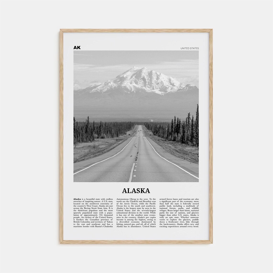 Alaska Black and White Travel Poster, United States
