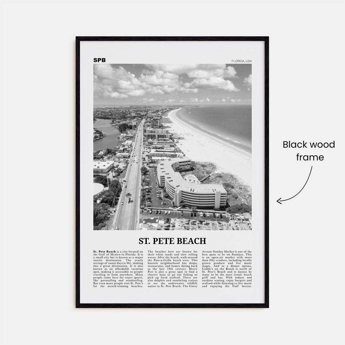 St Pete Beach Black and White No. 2 Travel Poster - Image 3