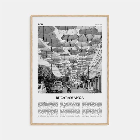 Bucaramanga Black And White Travel Poster, Colombia