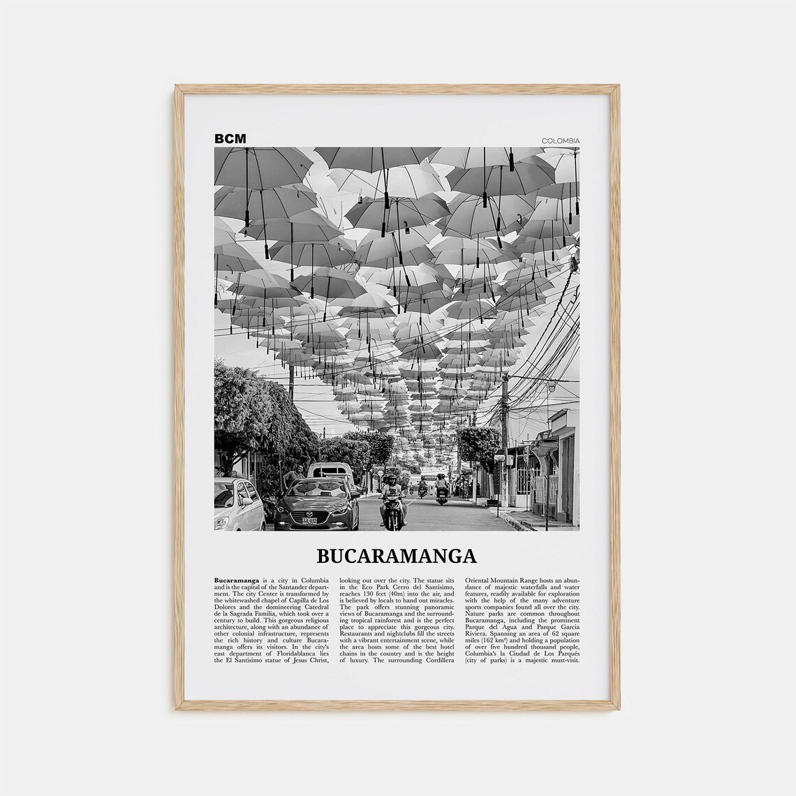 Bucaramanga Black And White Travel Poster, Colombia