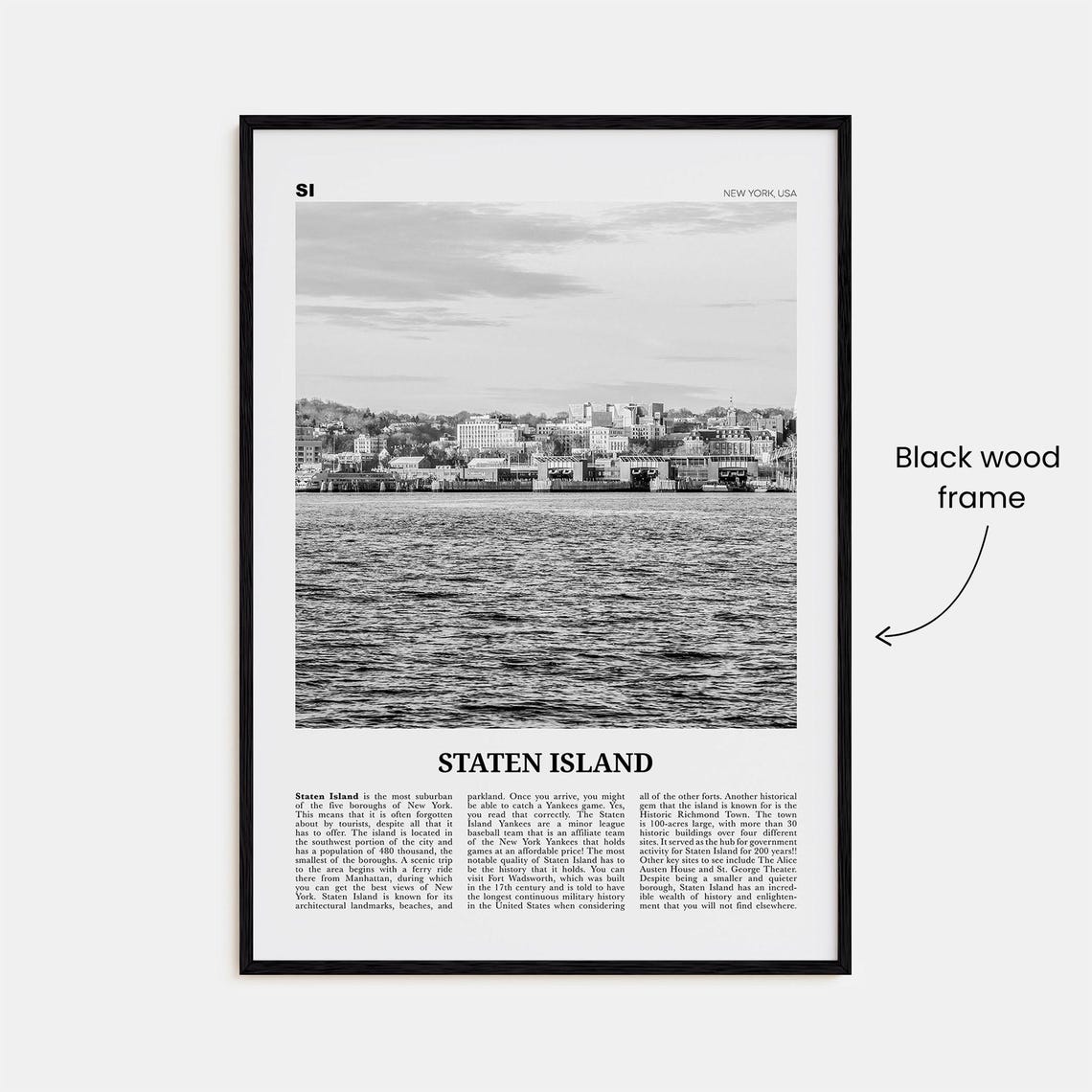 Staten Island Black And White New York Travel Poster - Image 3