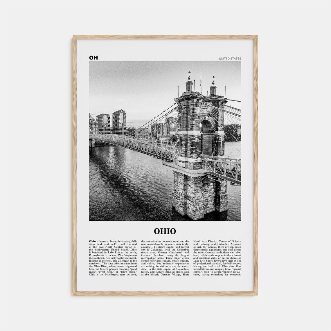Ohio Black and White Travel Poster, USA Print