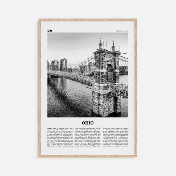 Ohio Black and White Travel Poster, USA Print