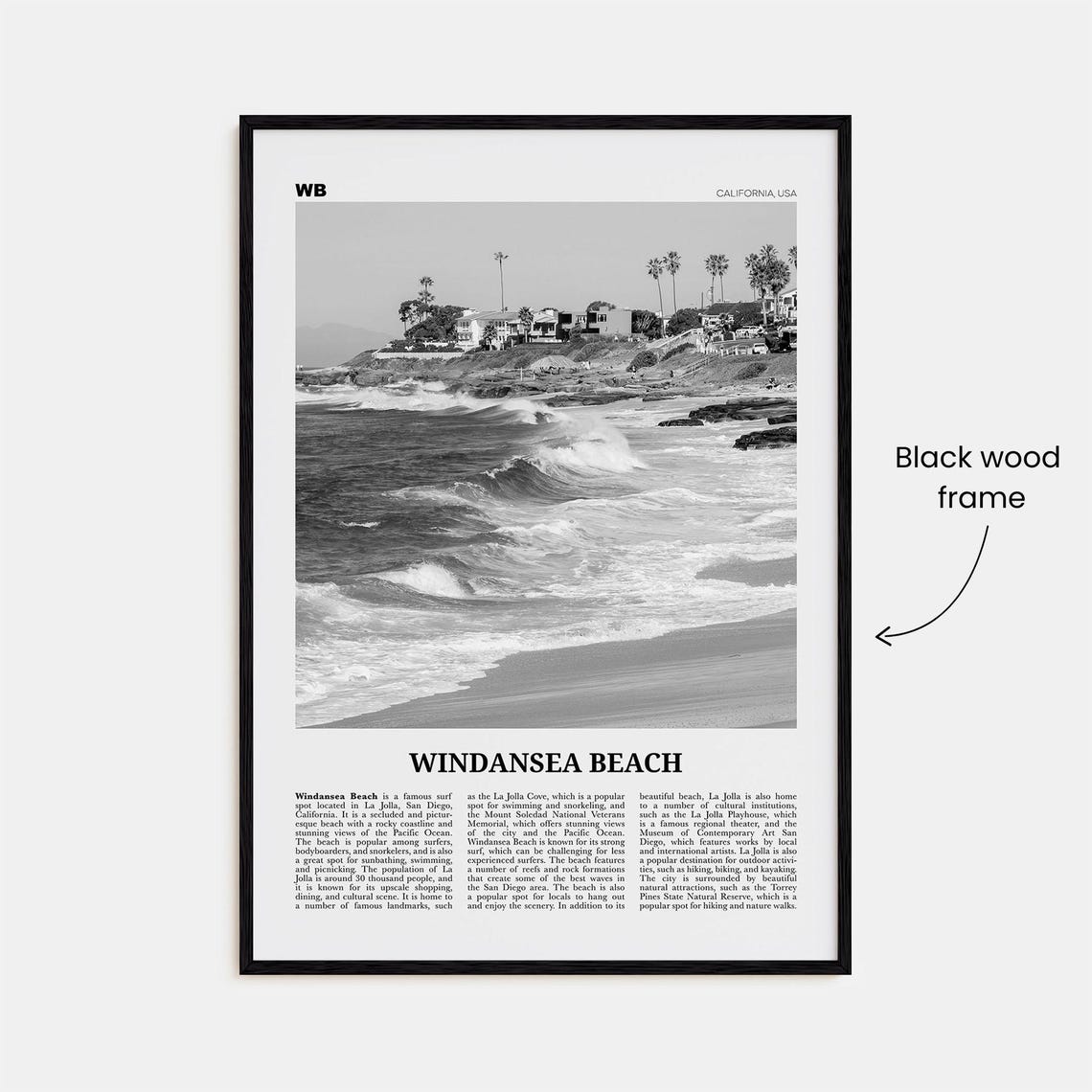 Windansea Beach Black and White Travel Poster - Image 3
