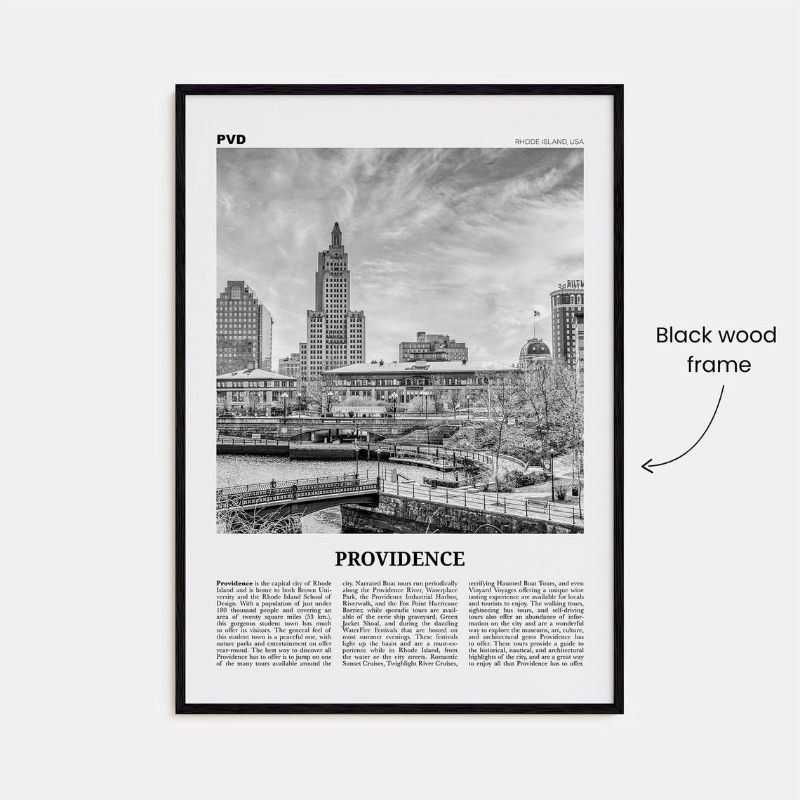 Providence Black and White Travel Poster, Rhode Island - Image 3