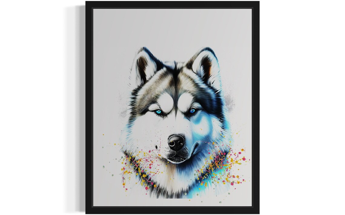 Alaskan Malamute Blue Eyes Watercolor Portrait Splash Art Poster