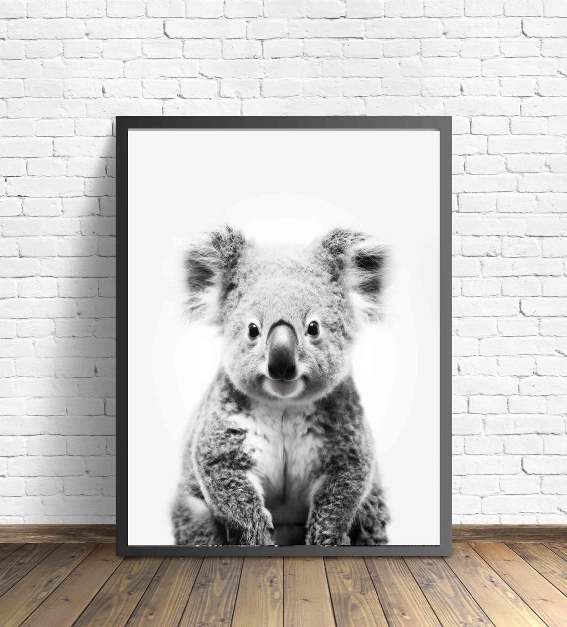 Sweet Koala Face Front View in Black and White Portrait Poster - Image 3