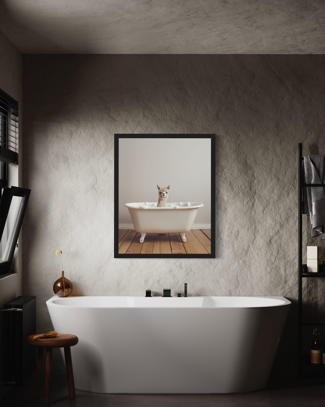 Alpaca In A Vintage White Clawfoot Bathtub Funny Animal Poster - Image 3