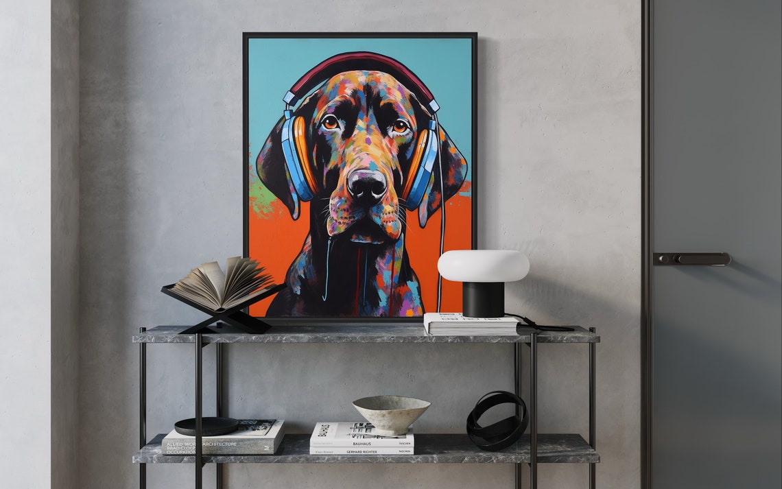 Rhodesian Ridgeback Dog Wearing Headphones Colorful Music Poster - Image 2