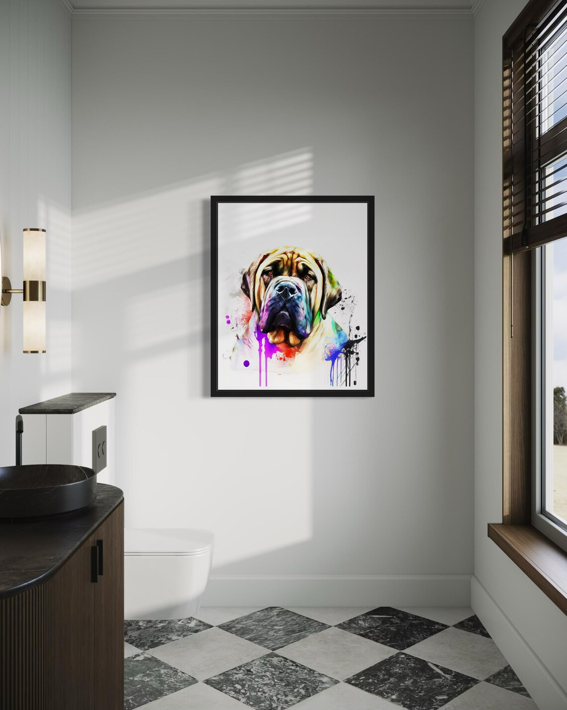 Bullmastiff Gentle Giant Watercolor Splash Portrait Dog Poster - Image 2
