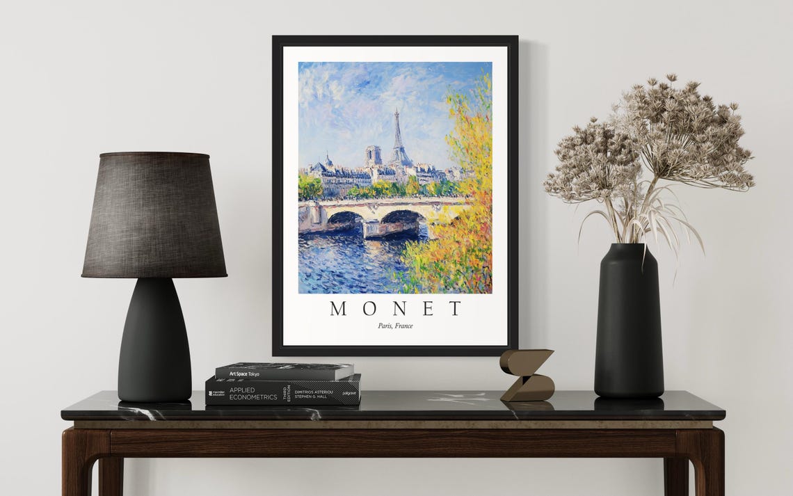 Paris Eiffel Tower Over the Seine Monet Style Cityscape Poster - Image 3